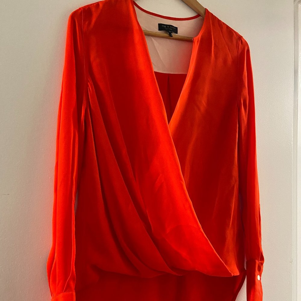 Rag and Bone Victor Silk Blouse Red